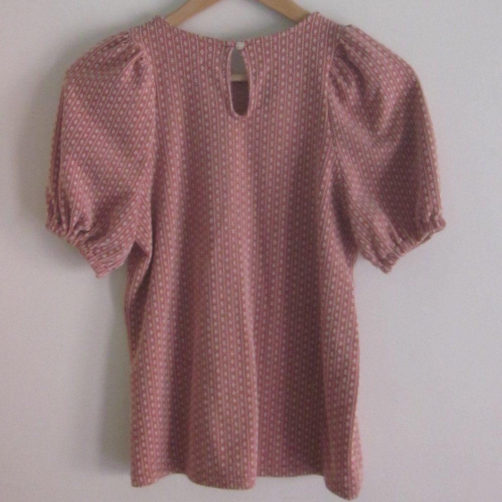 Madewell Womens Size XS Floral Jacquard Puff-Sleeve Keyhole Top Blouse 34" Bust - Picture 6 of 14